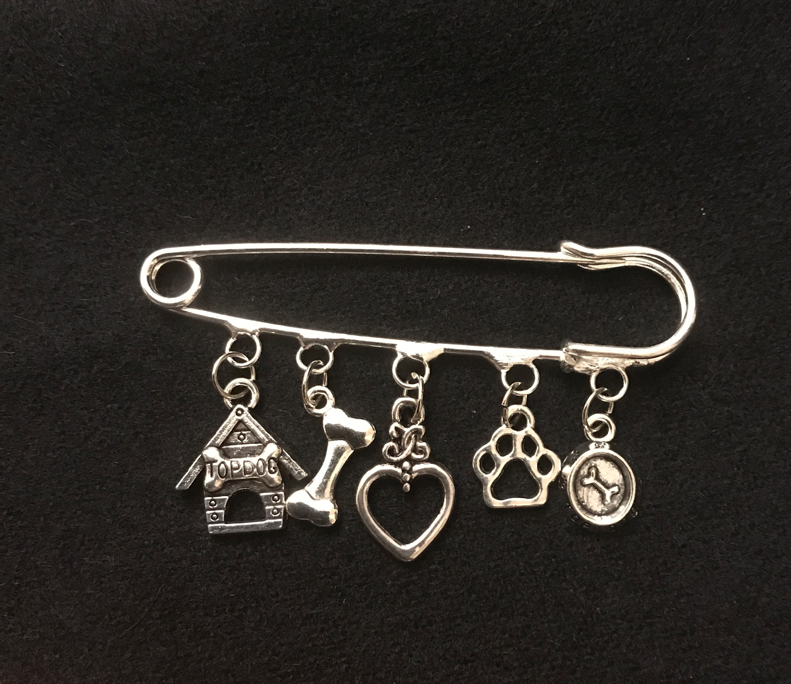 Dog Themed Charm Brooch. Silver Colour Kilt Pin