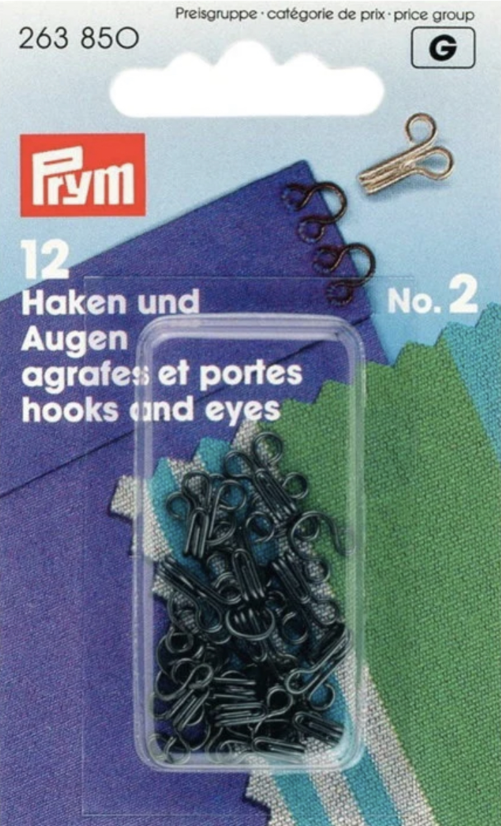 Card of 12 Hook & Eye Fasteners Size 2 Black