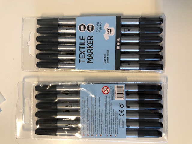 One pack of 6 Double felt tip Textile Markers. Black