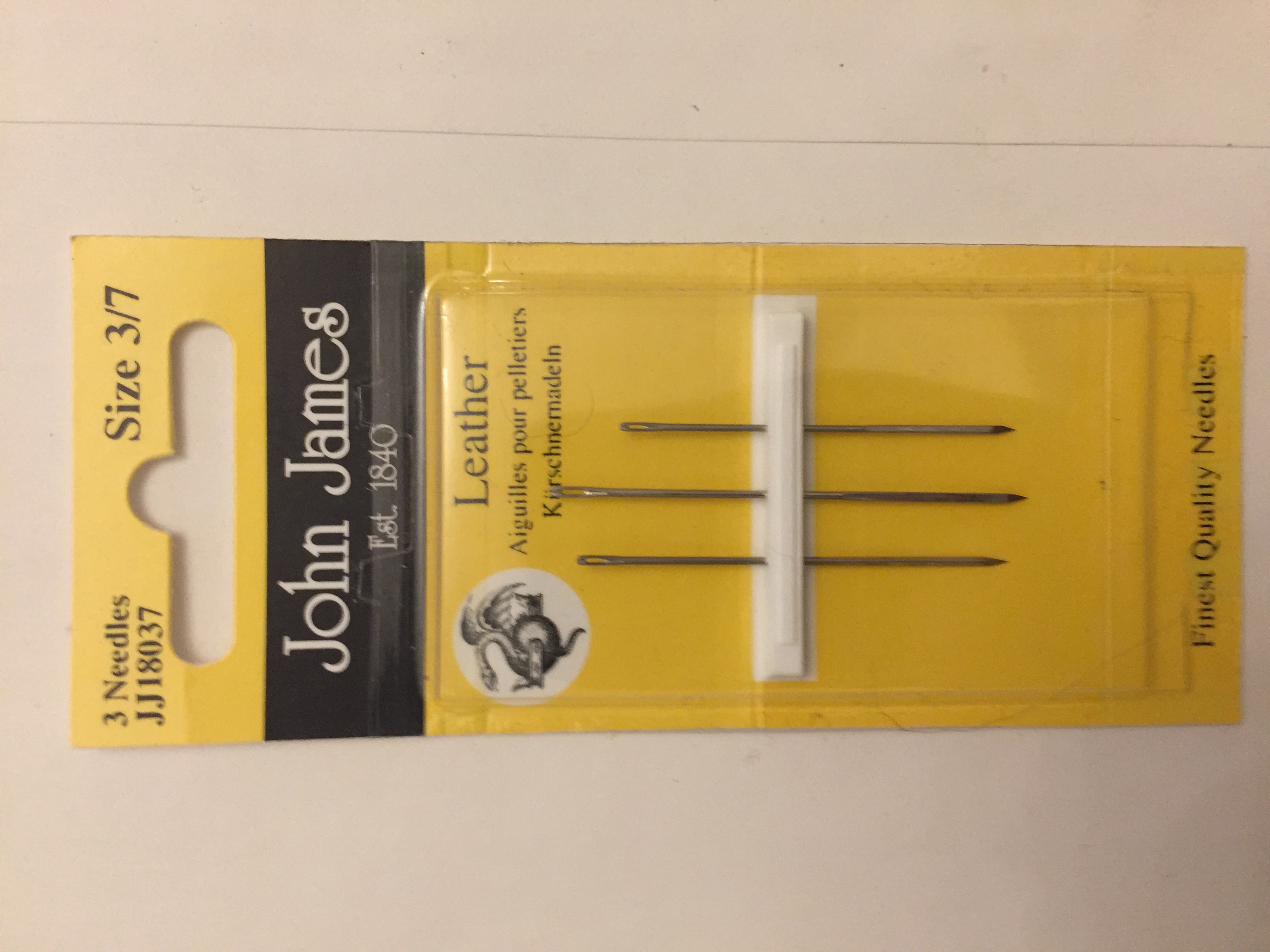 John James 3 Leather Needles3/7 - Click Image to Close