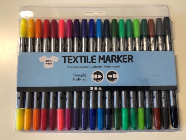 One pack of 20 Double felt tip Textile Markers. Assorted Colours