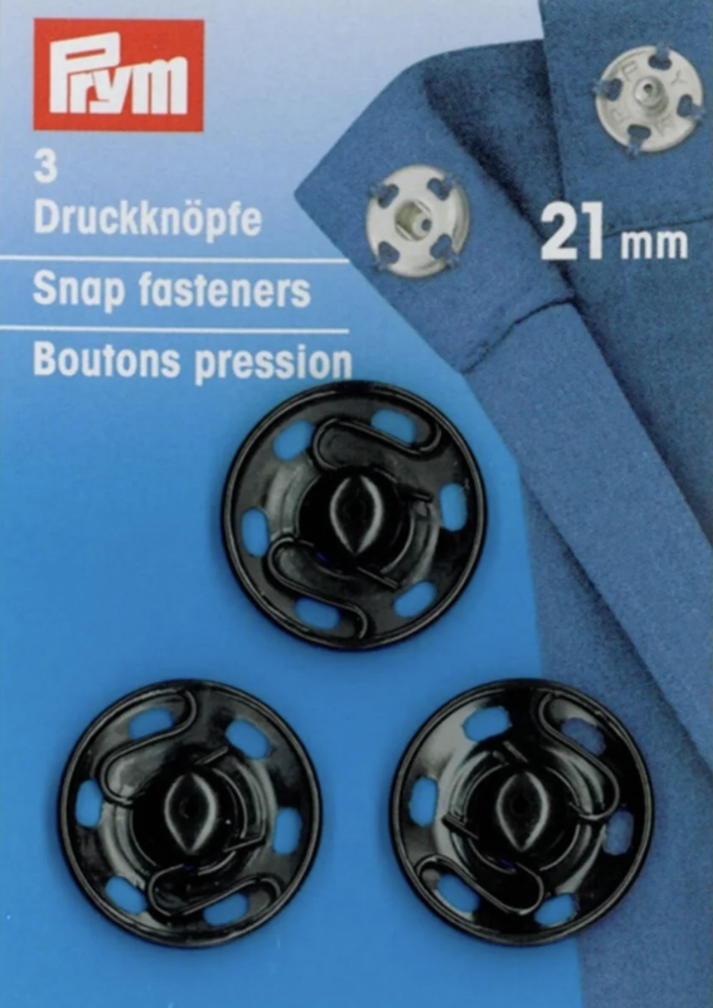 Card of 3 Sew On Snap Fasteners 21mm BLACK - Click Image to Close