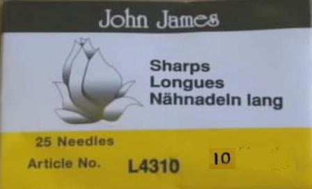 John James Sharps. Envelope 25 Needles. Size 4 - Click Image to Close